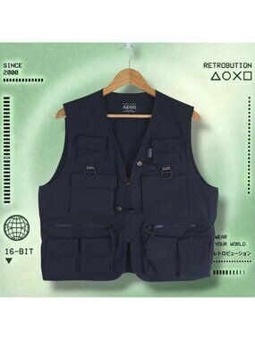 Vintage Zippo Multi Pocket Cargo Vest Black Size L